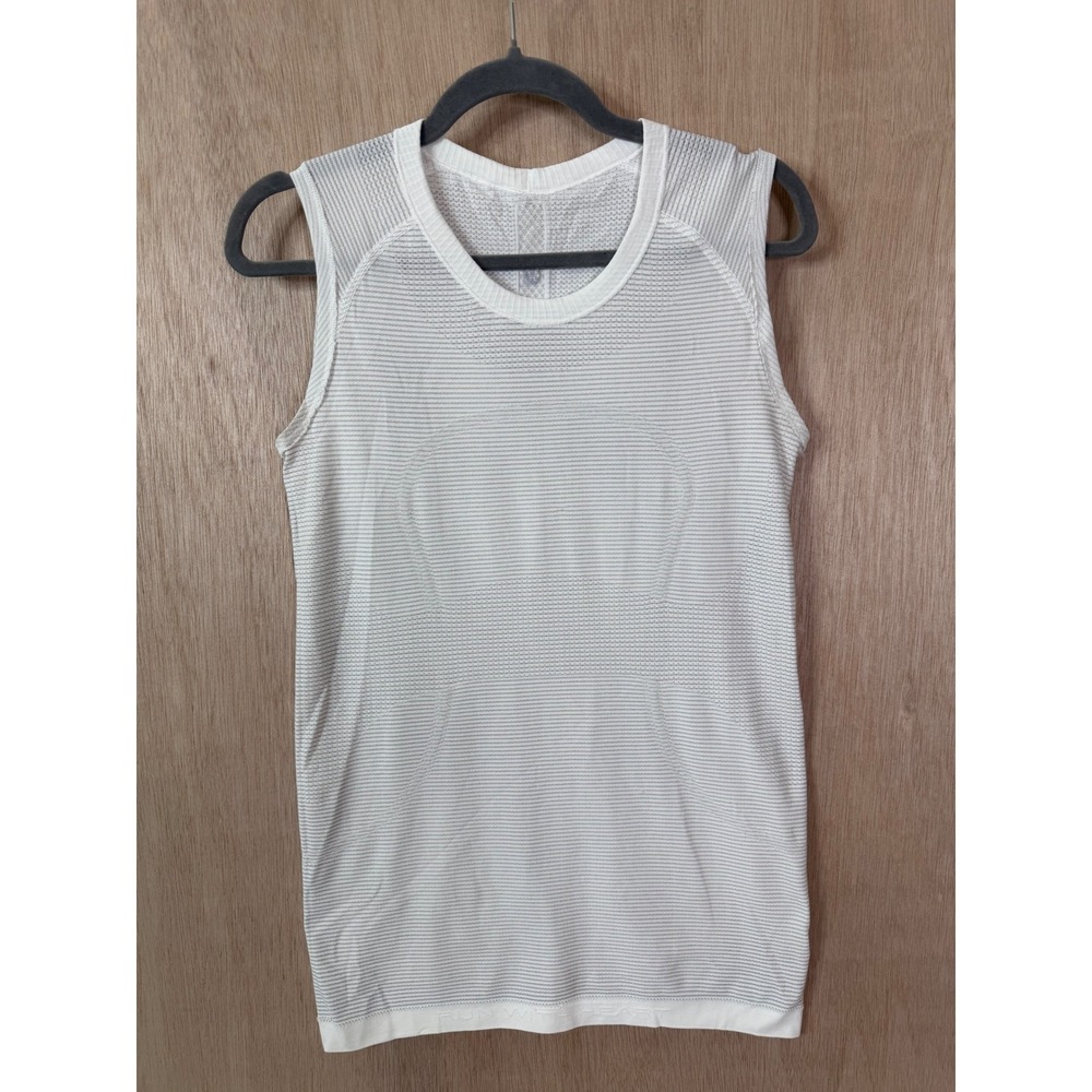 Lululemon Womens Striped Sheer Sleeveless Athletic Tank Top White Mesh medium